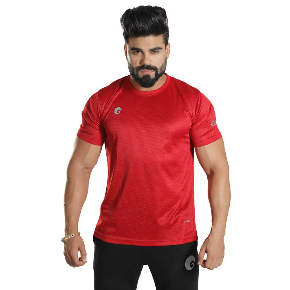 Omtex Gym Polyester T Shirt TS1801,  Red  Medium