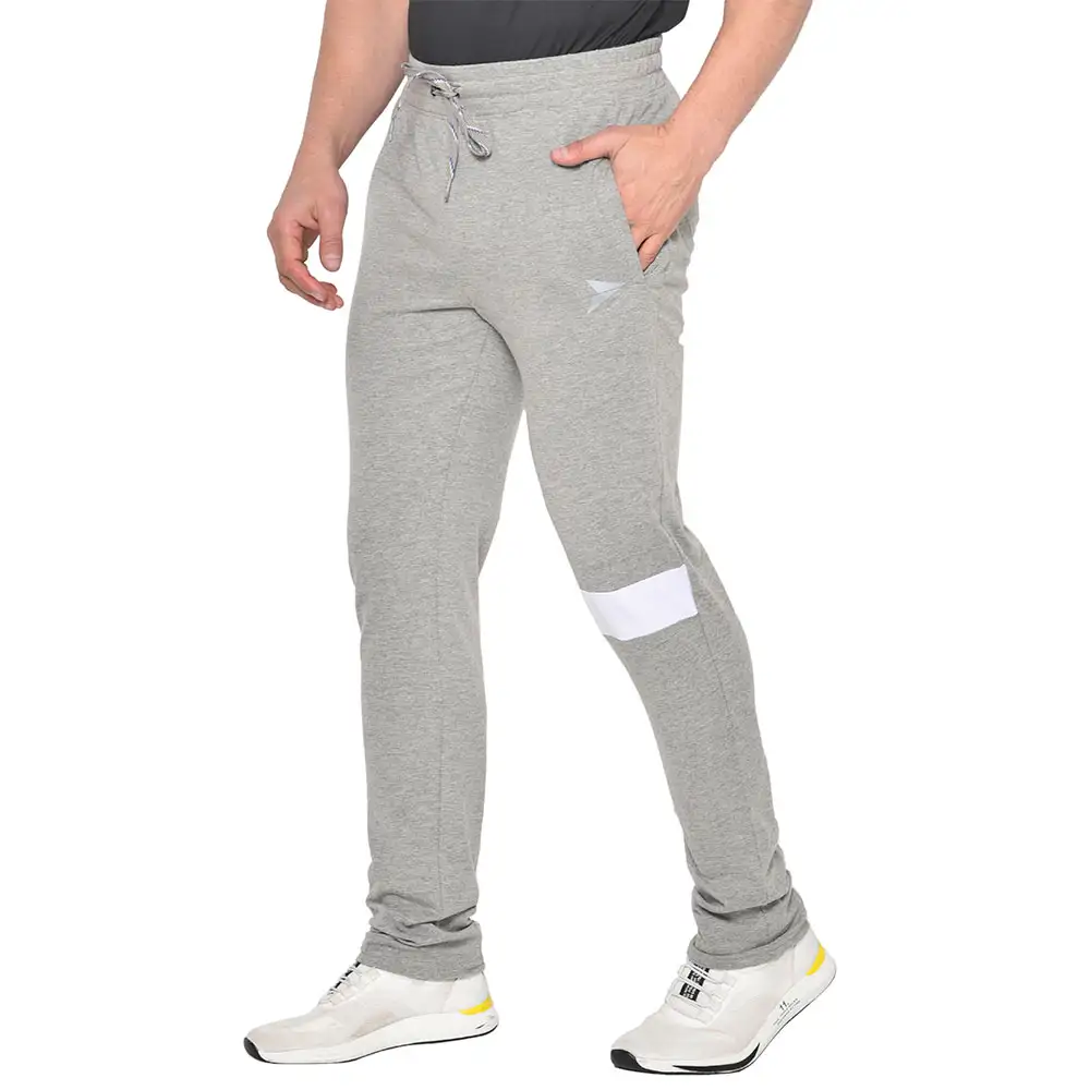 Fitinc White Striped Cotton Trackpant with Both Side Zipper,  Grey  XL