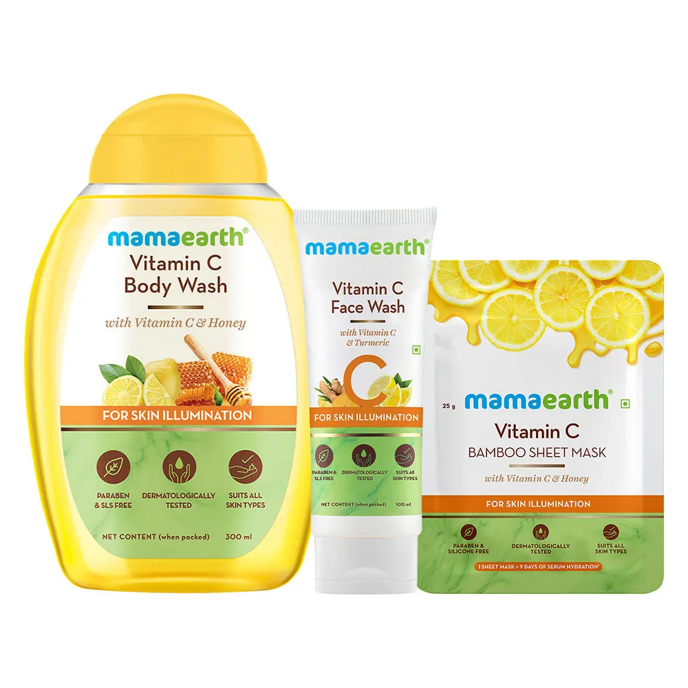 Mamaearth Vitamin C Face Wash With Bamboo Sheet Mask & Body Wash