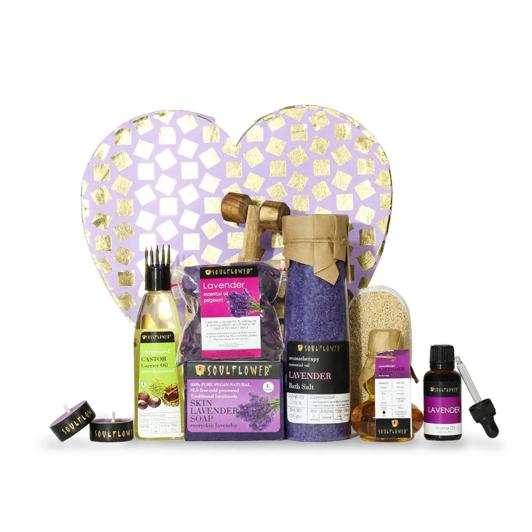 Soulflower Lavender Heart Bath GiftsetColorful and Handcrafted Gift Box