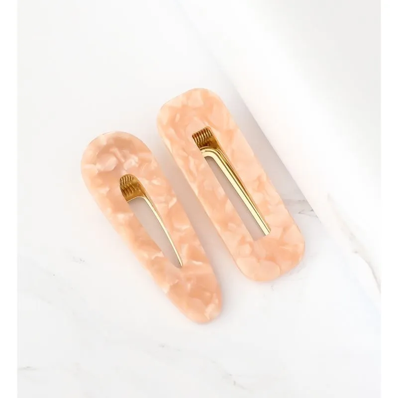 Bellofox Set Of 2 Peach-Coloured Marble Finish Tic Tac Hair Clips