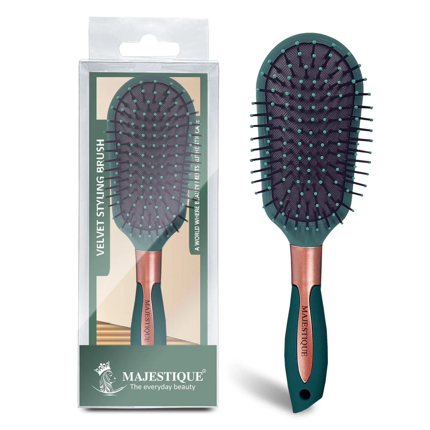 Majestique Green velvet styling Brush - Ultrasoft IntelliFlex Bristles for All Hair Types