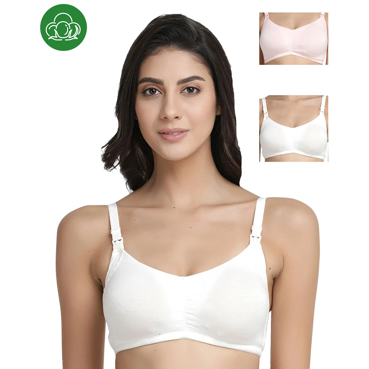 Inner Sense Organic Antimicrobial Soft Feeding Bra with Removable Pads Pack of 3 - Multi-Color (36C)