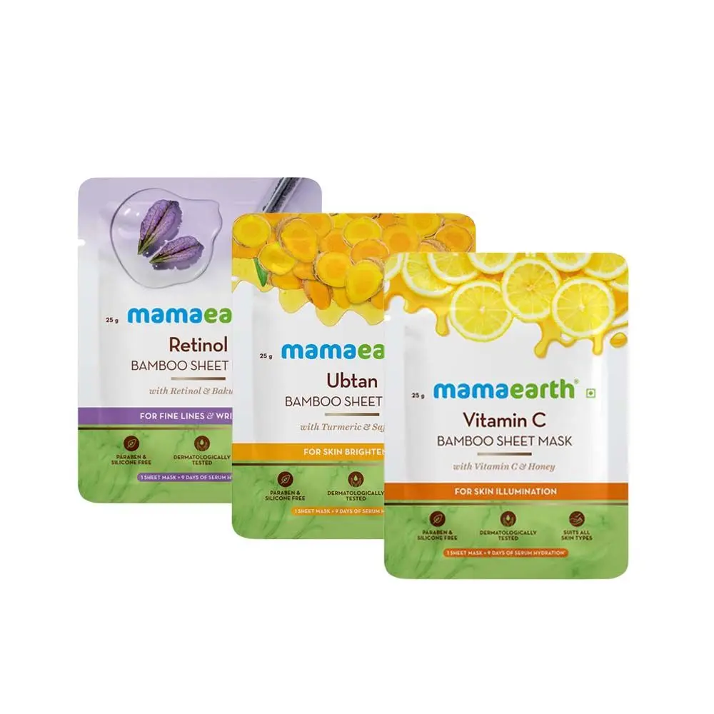 Mamaearth Vitamin C Bamboo + Ubtan Bamboo + Retinol Bamboo Mask Sheets