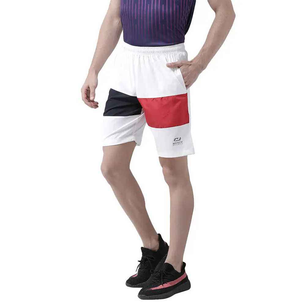 Masch Sports Mens Regular Fit Polyester Shorts (MSSH 0619 CS FMP2CLR WNBR),  Large  White Navy Blue and Red