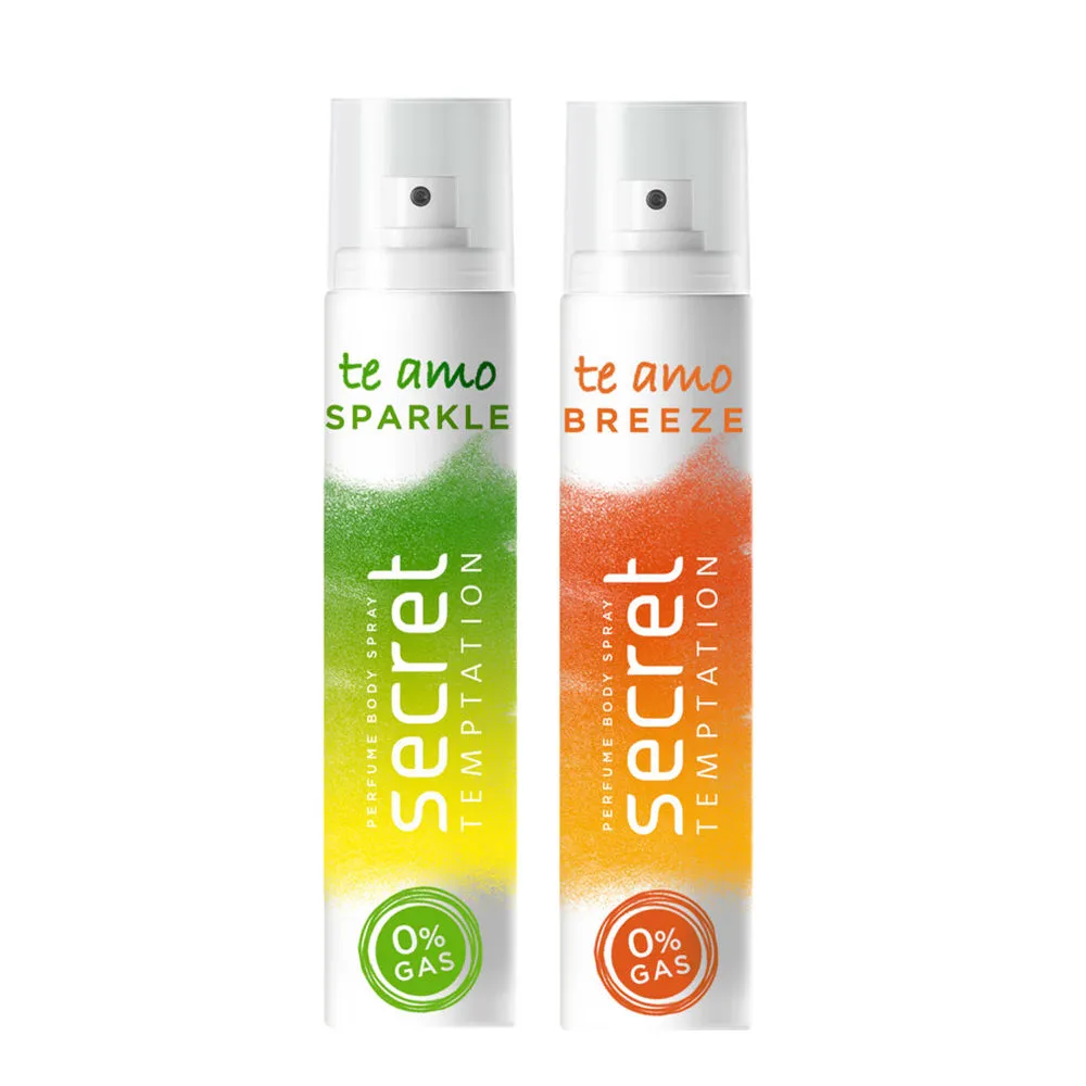 Secret Temptation Te Amo Sparkle and Breeze No Gas Perfume Body Spray for Women - Pack of 2