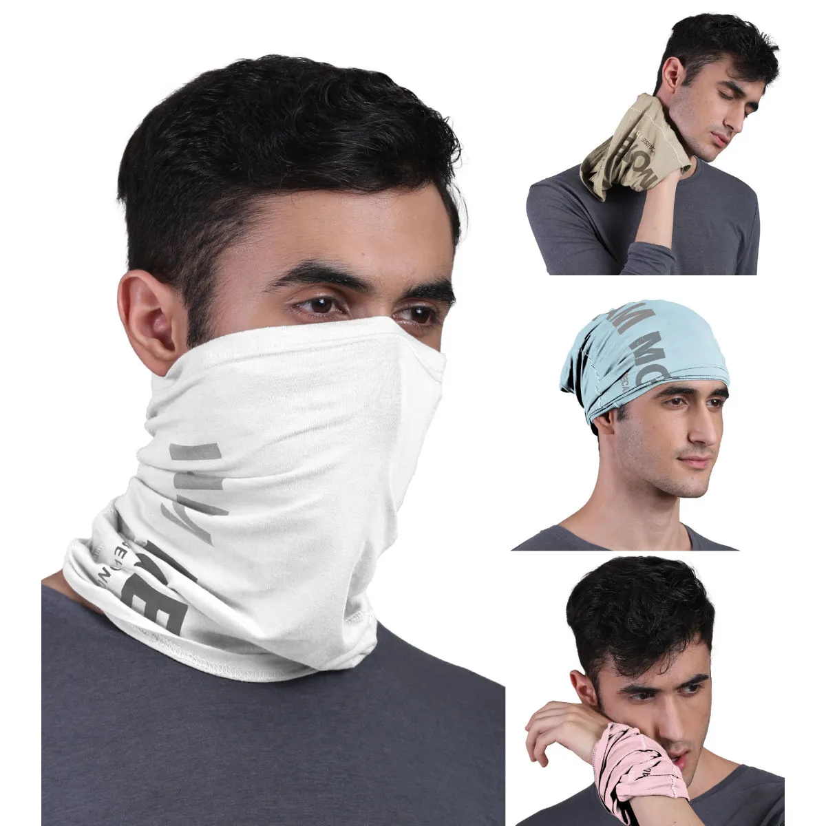 FREECULTR Unisex Printed Bamboo Bandana Anti Microbial Multipurpose Cloth Face Mask (pack Of 4)