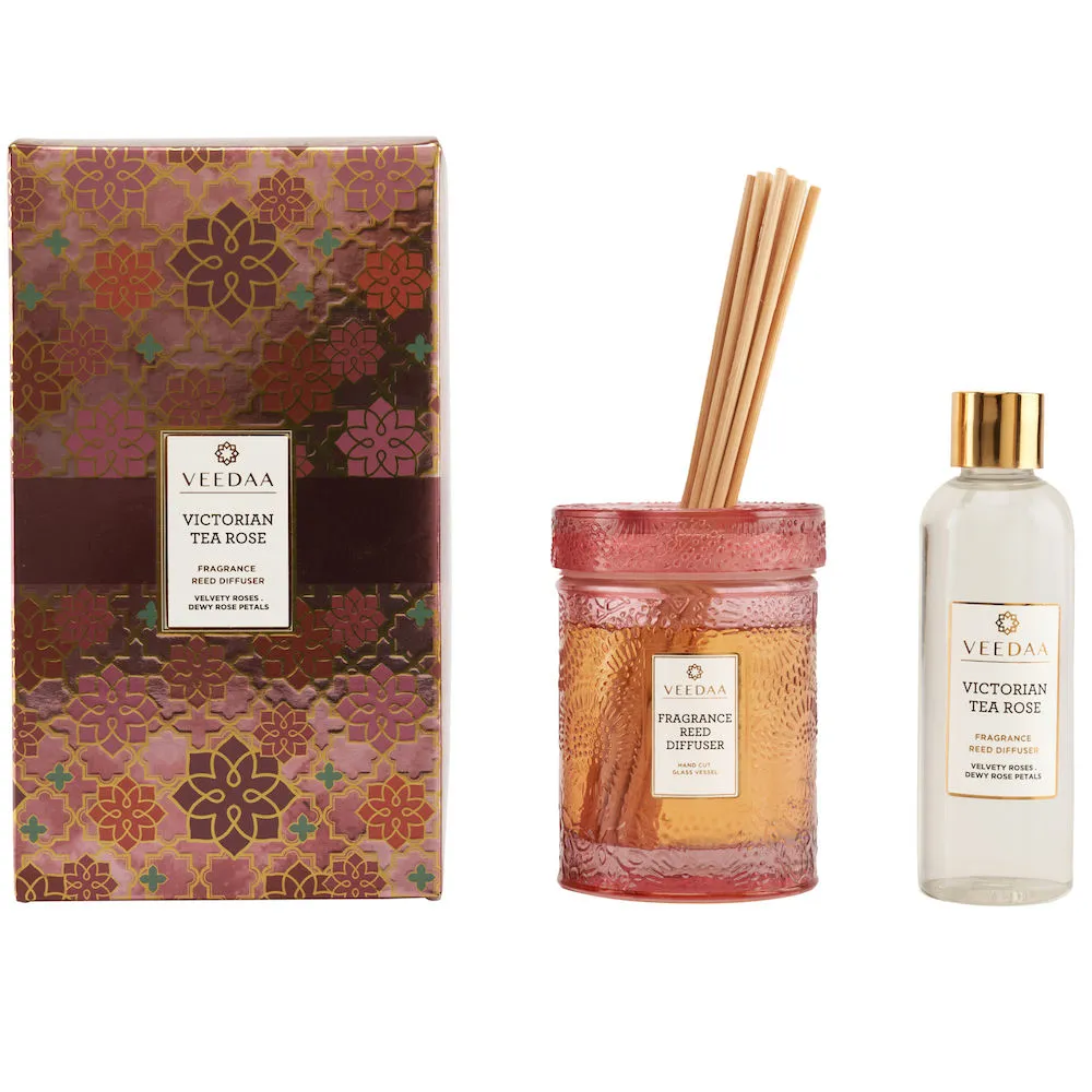 Veedaa Candles Victorian Tea Rose Reed Diffuser Set