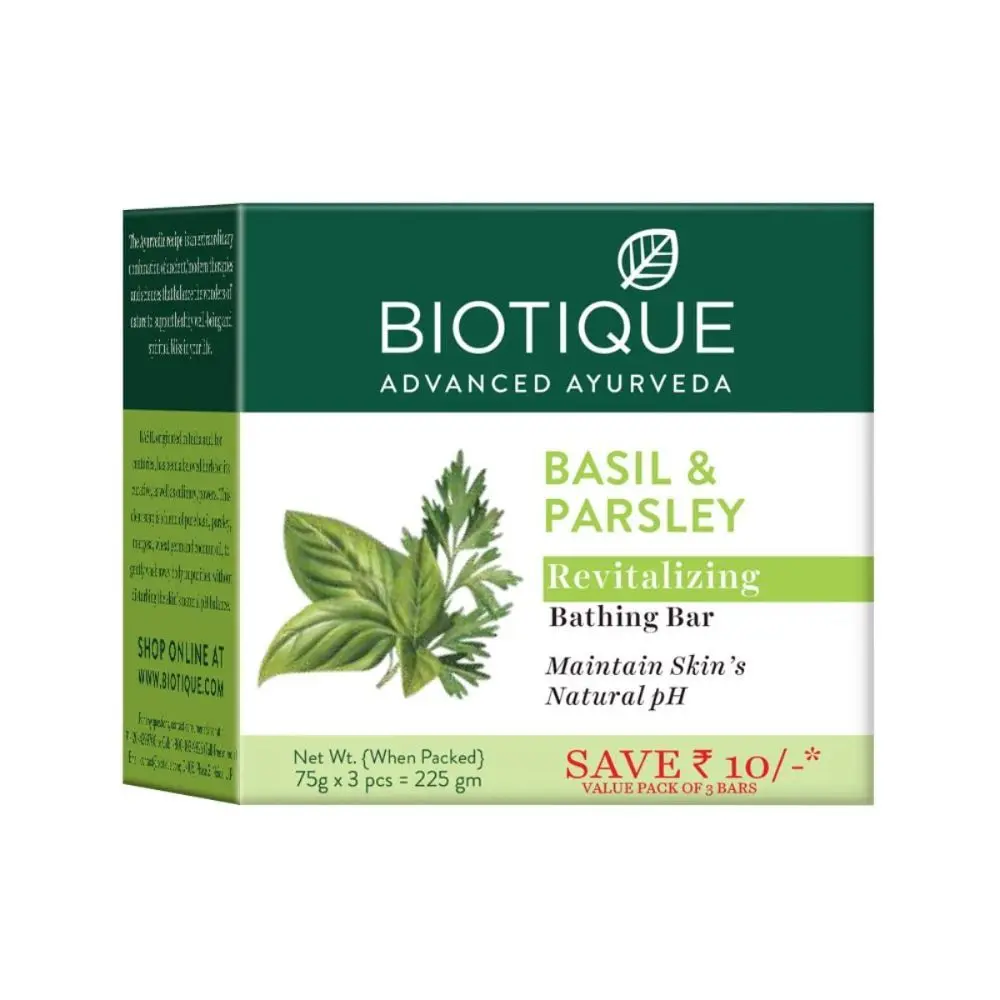 Biotique Basil & Parsley Revitalizing bathing bar - Pack of 3 (Each 75 g)