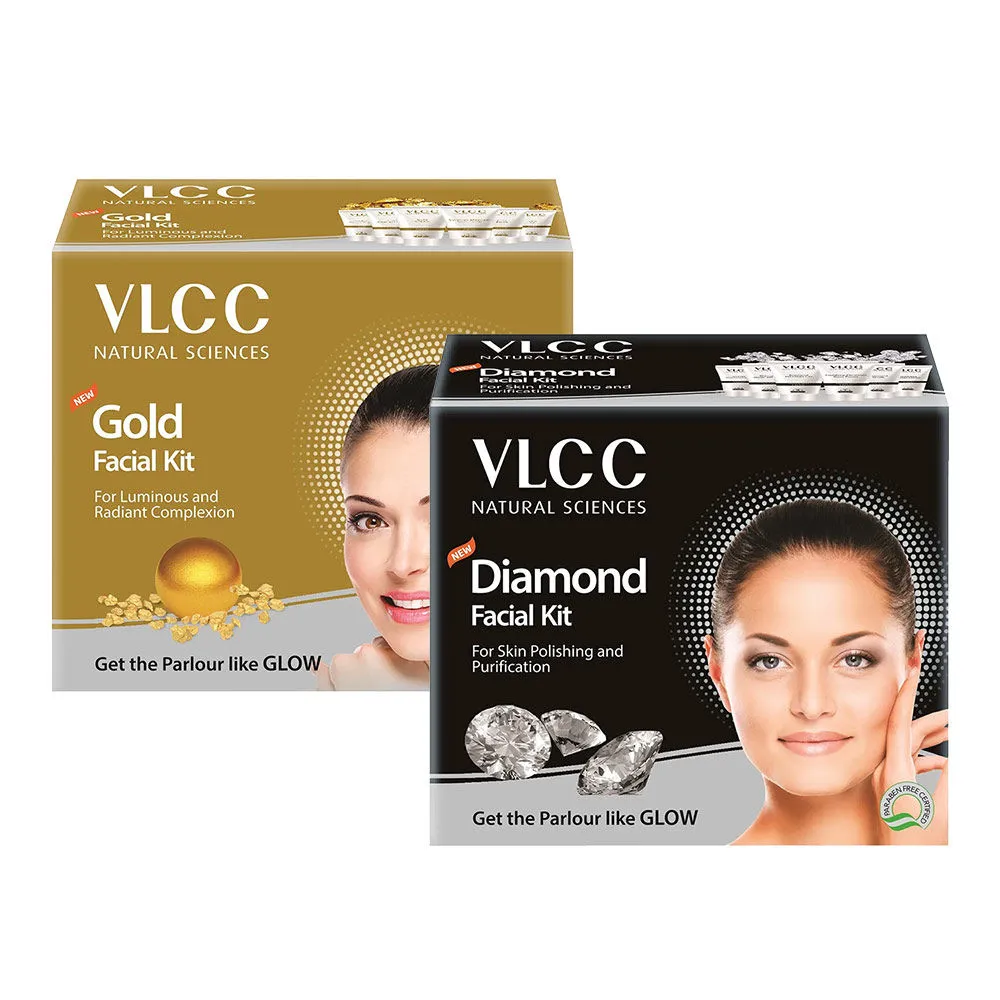 VLCC Gold Single Facial Kit & Diamond Single Facial Kit Combo