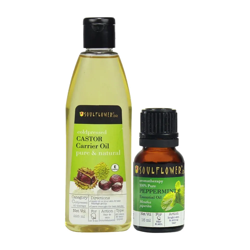 Soulflower Castor Oil & Peppermint Essential Oil Combo