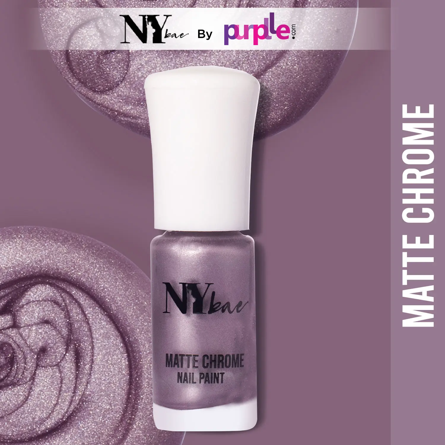 NY Bae Matte Chrome Nail Paint - Lavender Organza 08 (3 ml) | Purple | Rich Pigment | Chip-proof | Travel Friendly | Cruelty Free