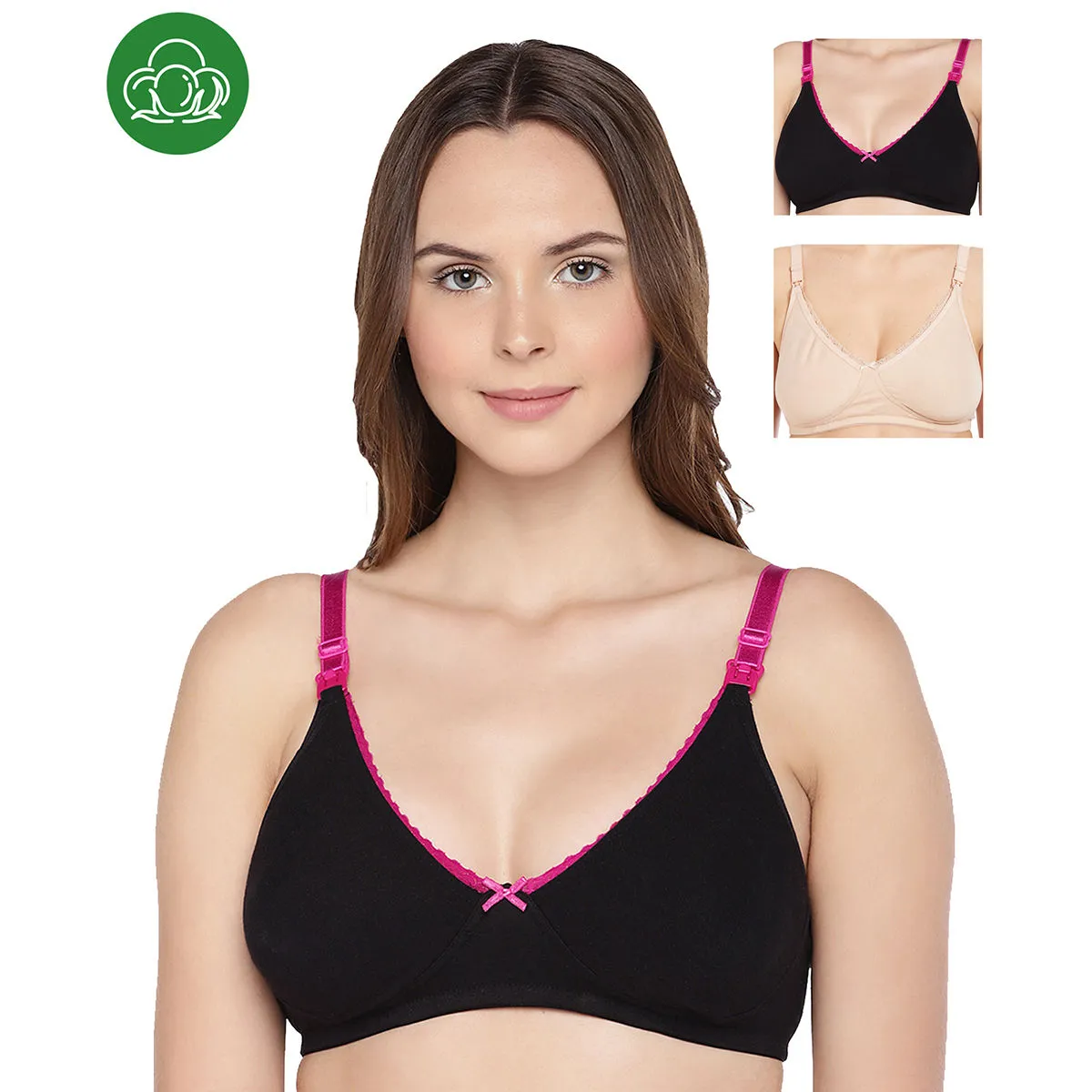 Inner Sense Organic Cotton Antimicrobial Laced Nursing Bra Pack of 3 - Multi-Color (36B)