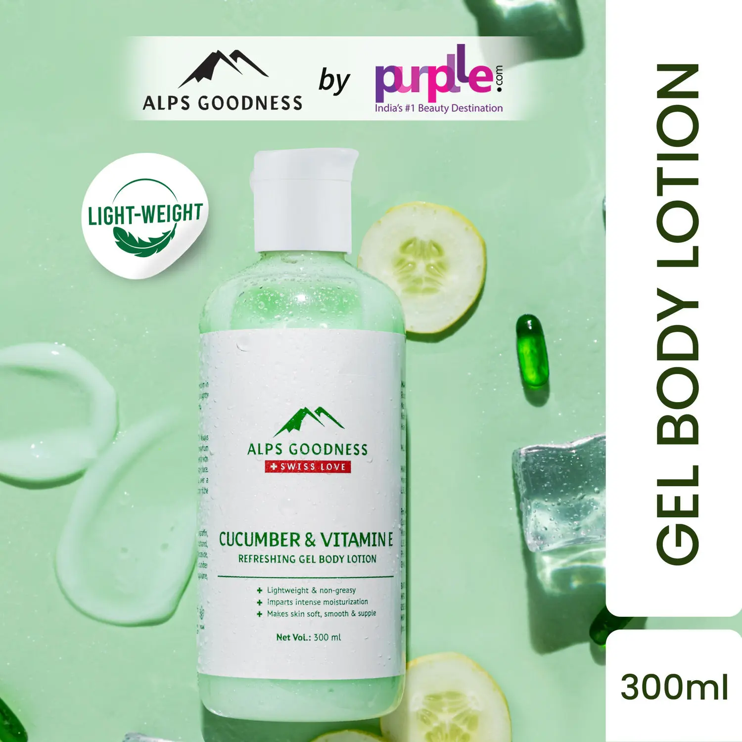 Alps Goodness Cucumber & Vitamin E Refreshing Gel Body Lotion (300ml) |Top Rated Best Body Lotion | Lightweight | Sulphates Free  Paraben Free & Cruelty Free | Vegan