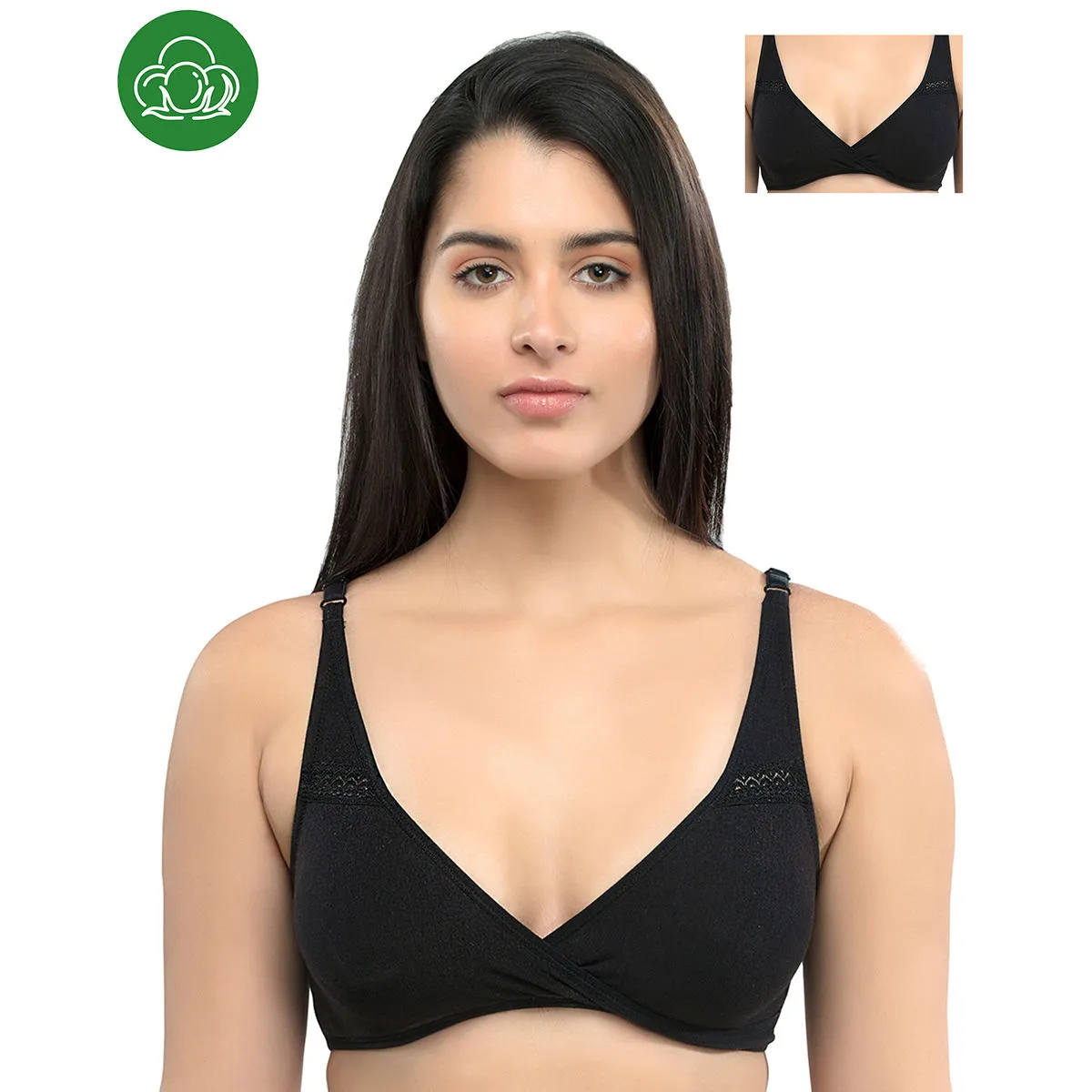 Inner Sense Organic Antimicrobial Sleeping/Feeding Bra Pack Of 2 - Black (38B)