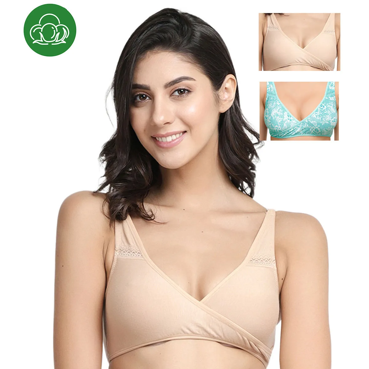 Inner Sense Organic Antimicrobial Sleeping/Feeding Bra Pack of 3 - Multi-Color (40C)