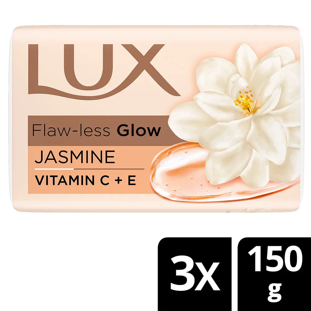 Lux Flaw-less Glow Bathing Soap infused with Vitamin C & E | For Superior Glow | 150g x 3