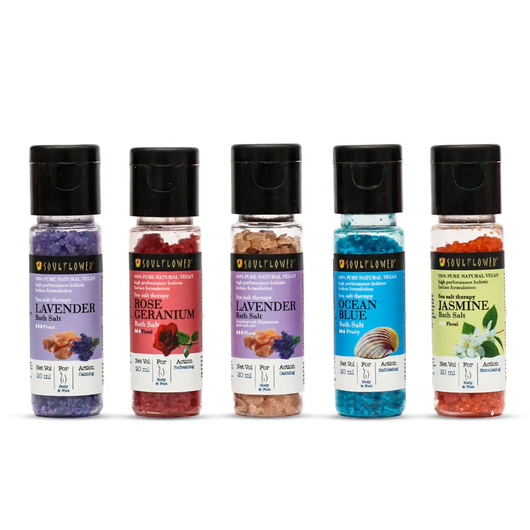 Soulflower Bath Salt Special Pack of 5 (20g Each) For Muscle Relaxing, Refreshing Mood, Bubble Bath