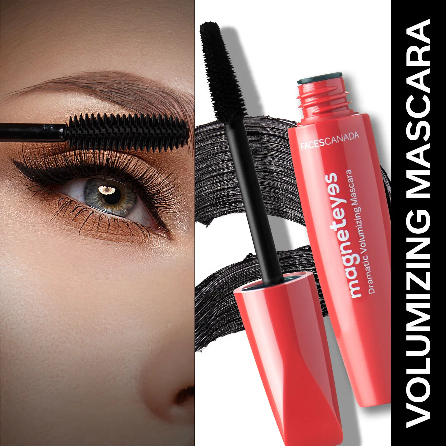 Faces Canada Magnet Eyes Dramatic Volumizing Mascara | Dense Lashes|Lightweight With Almond oil|Thick Bold Lashes | Long Lasting | Smudge Proof 9.5 ml