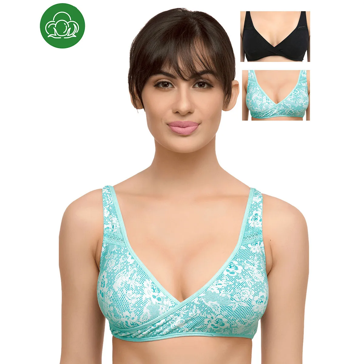 Inner Sense Organic Antimicrobial Sleeping/Feeding Bra Pack of 3 - Multi-Color (38D)