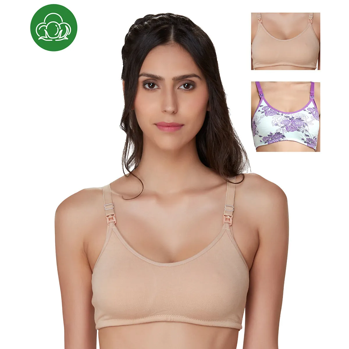 Inner Sense Organic Cotton Antimicrobial Nursing Bra Pack of 3 - Multi-Color (40B)