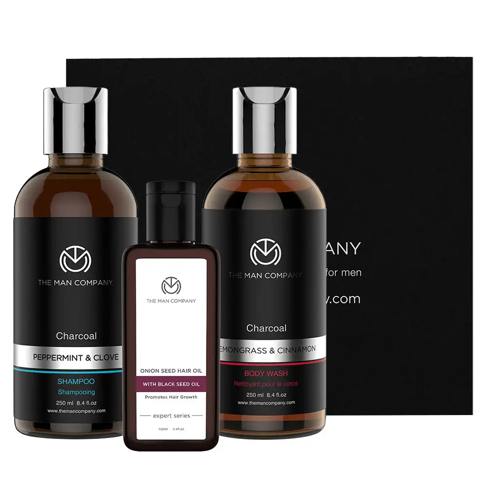 The Man Company Onion Hair Oil Charcoal Shampoo & Charcoal Body Wash,  3 Piece(s)/Pack  for All Skin & Hair Types