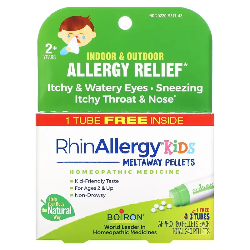 Kids, RhinAllergy, Allergy Relief, 2+ Years, 3 Tubes, 80 Pellets Each