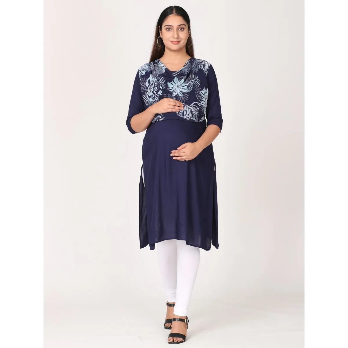 Morph Maternity Feeding Kurta With Horizontal Nursing - Navy Blue (XL)