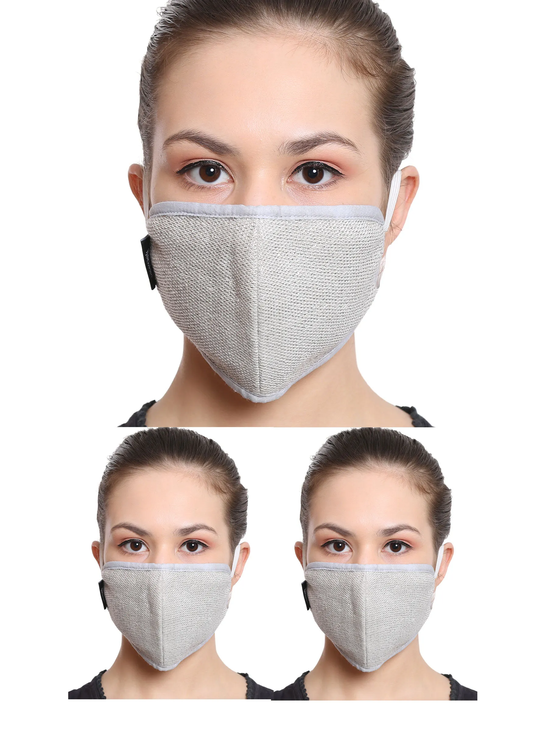 Anekaant Silver & White 3-Ply Reusable Cotton Lurex Fabric Fashion Mask (Pack Of 3)