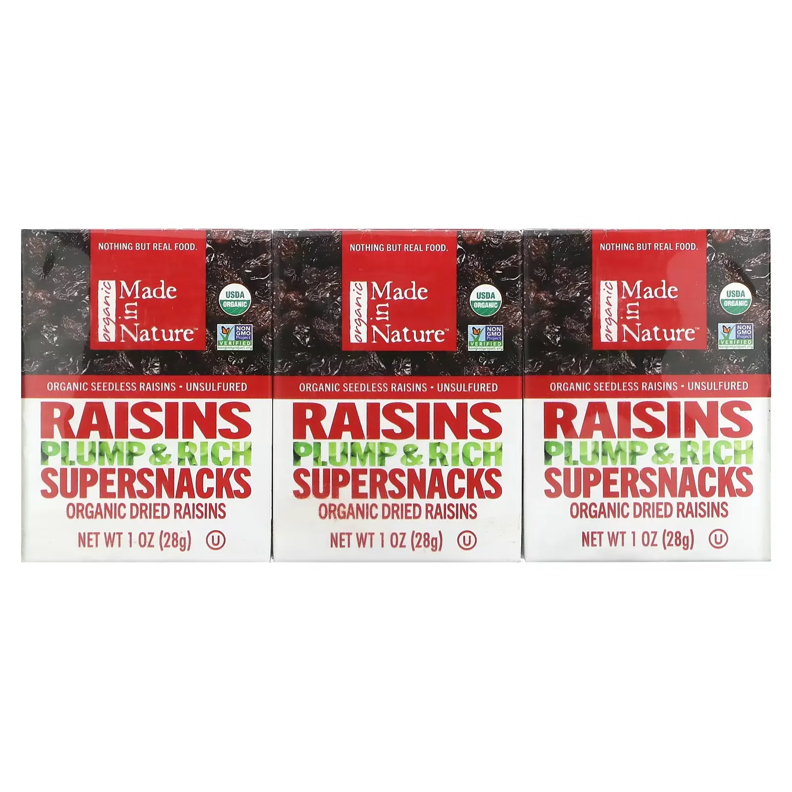 Organic Dried Raisins, Plump & Rich Supersnacks, 6 Pack, 1 oz ( 28 g) Each