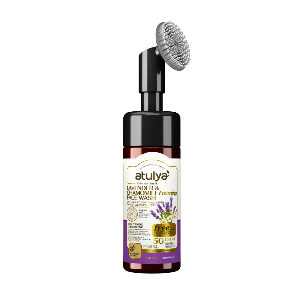 Atulya 100% Natural Lavender & Chamomile Foaming Face Wash with In-Built Soft Face Brush