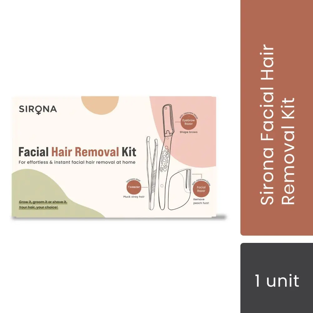 Sirona Reusable Facial Hair Removal Kit – Set of 3 | Includes Tweezer, Eyebrow Razor & Face Razor | for Painless & effortless Instant Hair Removal at Home