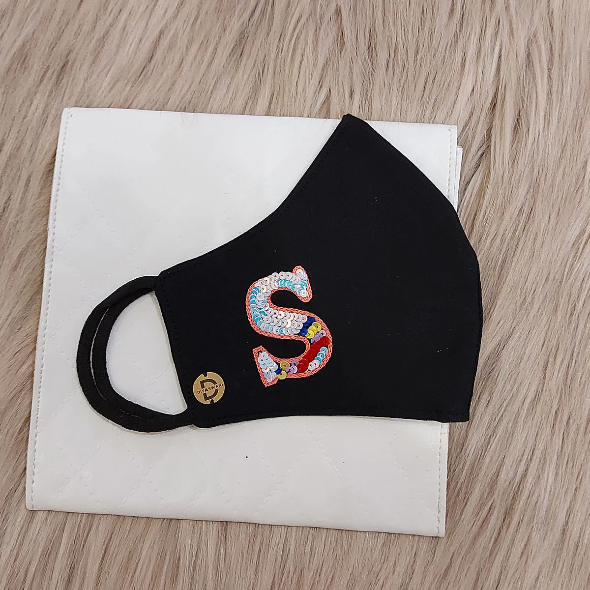 Diya Aswani Black Rainbow Letter S Mask