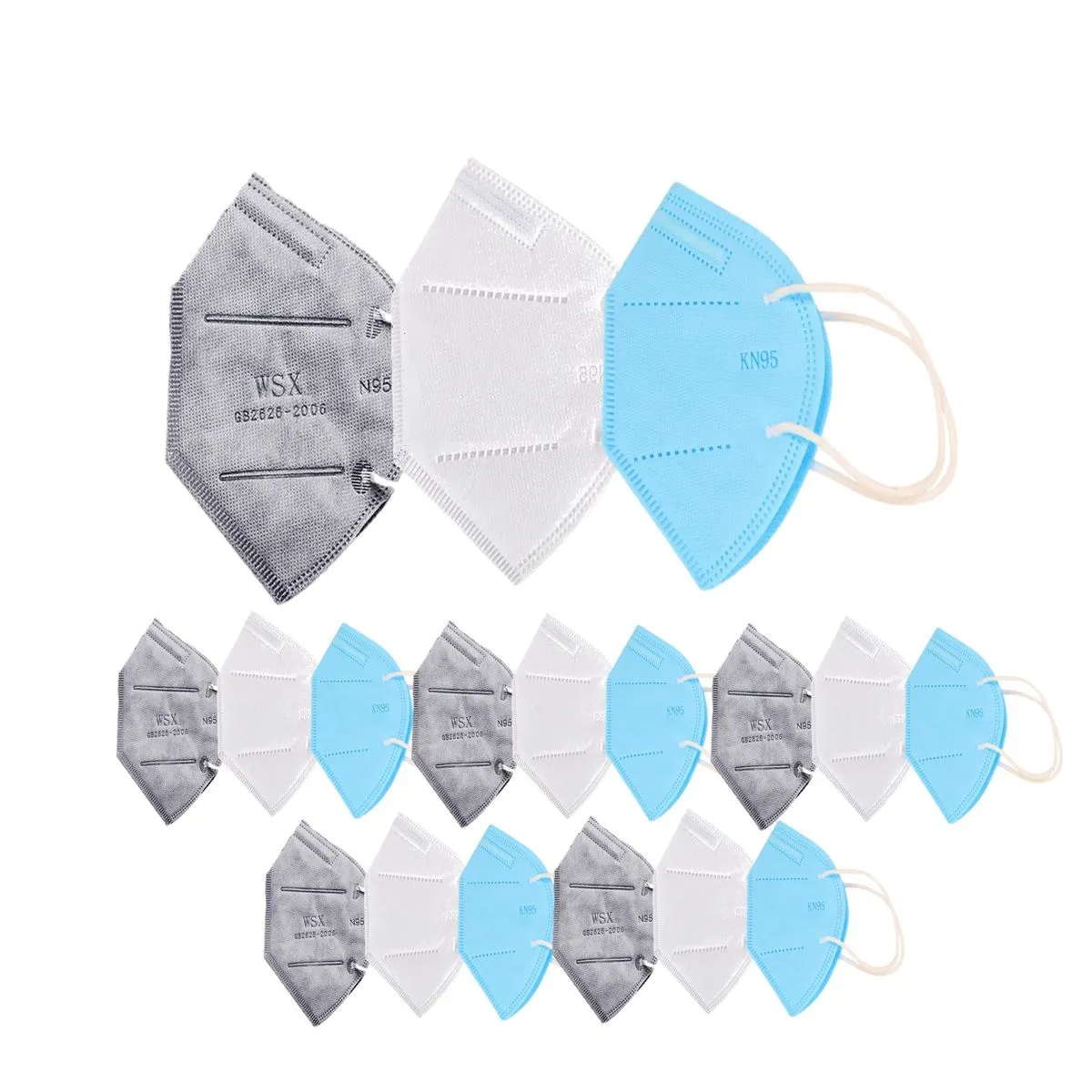 OOMPH Pack Of 15 Kn95/n95 Anti-pollution Reusable 5 Layer Mask Color: Blue,grey,white