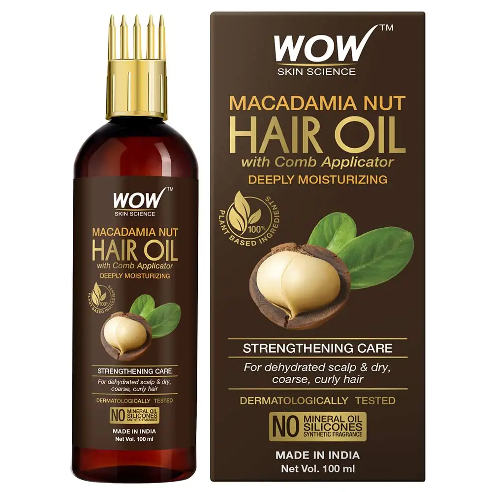 WOW Skin Science Macadamia Nut Hair Oil,  100 ml  for Dehydrated Scalp & Dry Coarse Hair (with Comb Applicator)