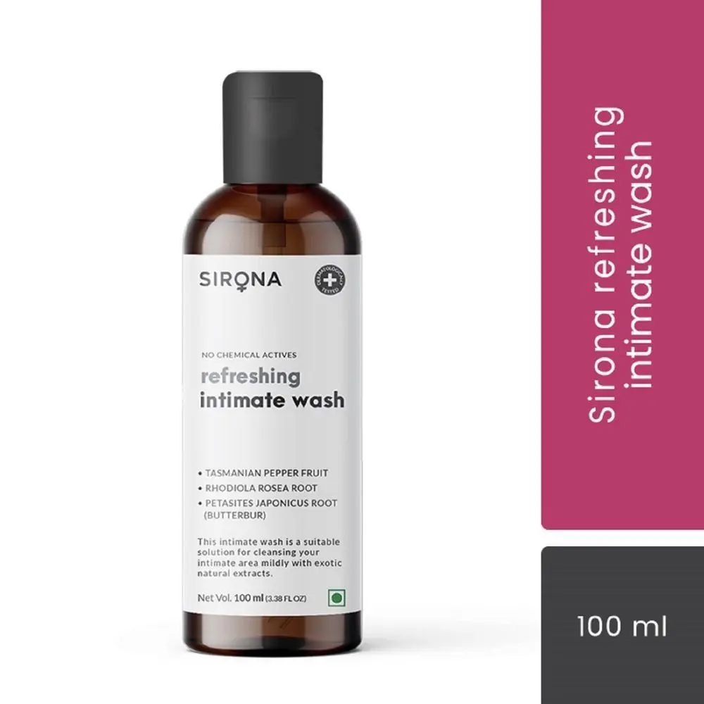 Sirona Natural  Refreshing Intimate Wash & No chemical Actives, Tasmanian Pepper Fruit. Golden Root. Butterbur- 100 ml