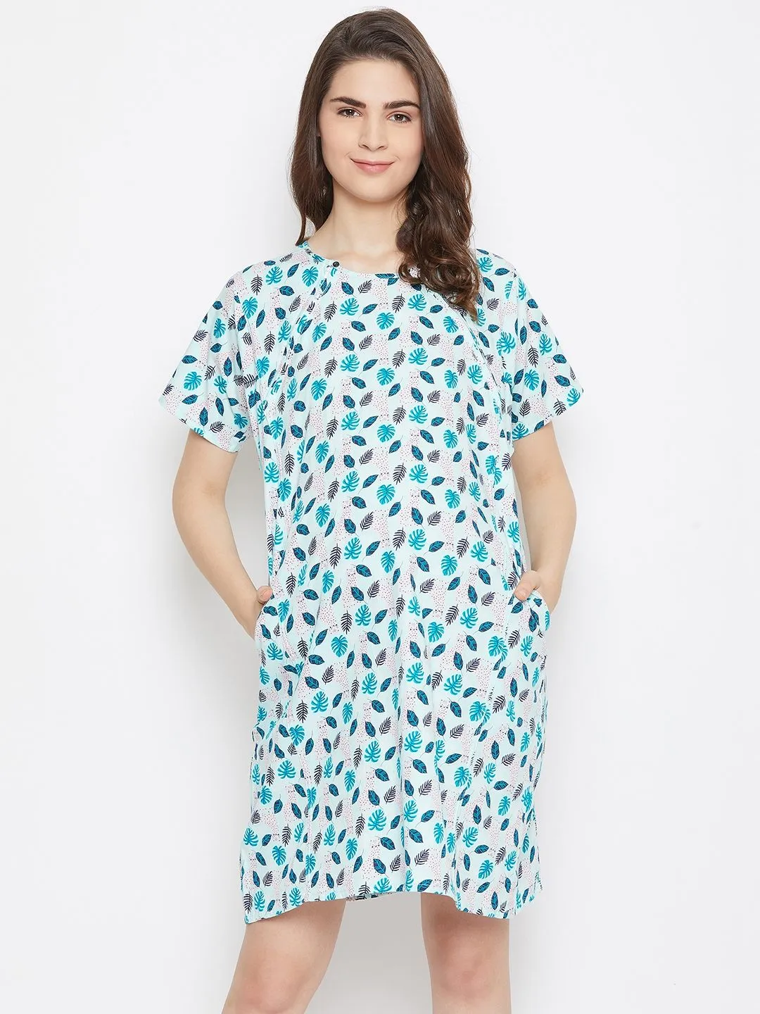 The Kaftan Company Blue Printed Maternity Nigthdress (XXL)