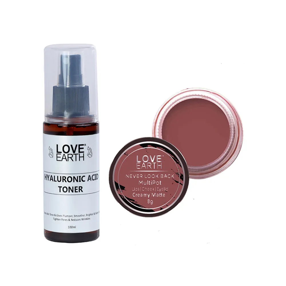 Love Earth Lip Tint & Cheek Tint Never Look Back + Hyaluronic Acid Toner