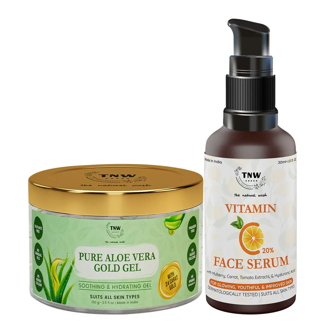 TNW-THE NATURAL WASH Vitamin C Face Serum|Skin Clearing Serum, Face Brightening Anti-Aging Serum & Pure Aloe Vera Gel for Face Freshly Cut Aloe Plant with GOLD