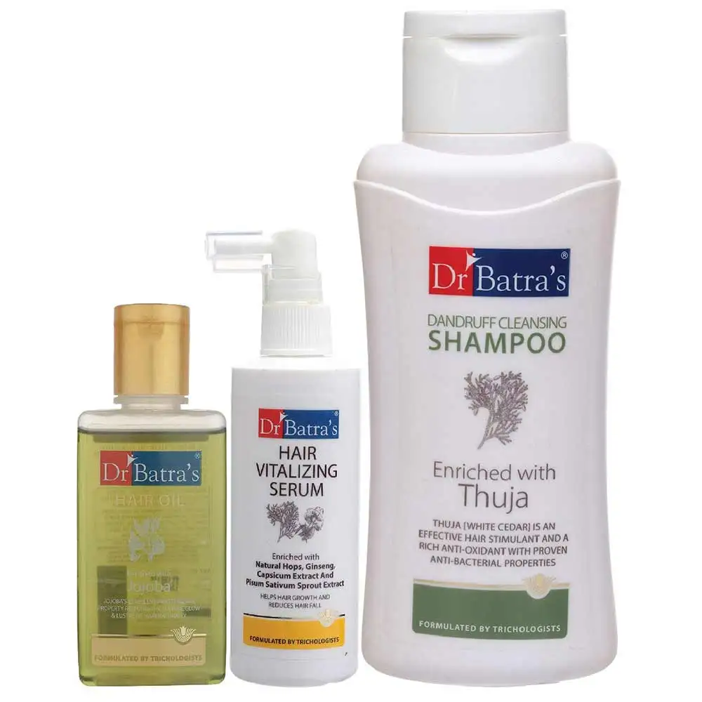 Dr Batra's Hair Vitalizing Serum, Dandruff Cleansing Shampoo - 500 ml & Hair Oil - 100 ml Combo,  3 Piece(s)/Pack  Dandruff Control