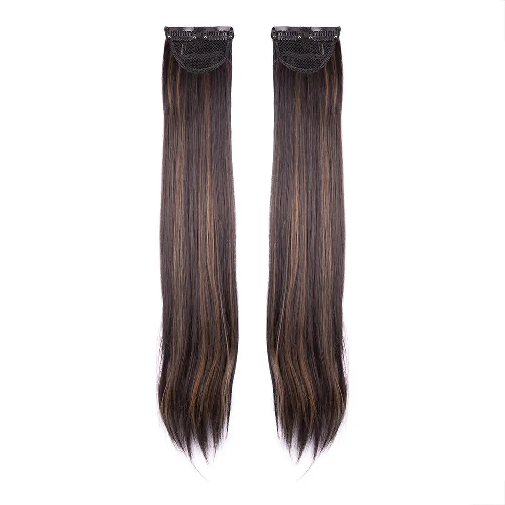 STREAK STREET CLIP-IN 24" STRAIGHT DARK BROWN SIDE PATCHES WITH GOLDEN HIGHLIGHTS (2pcs Set)