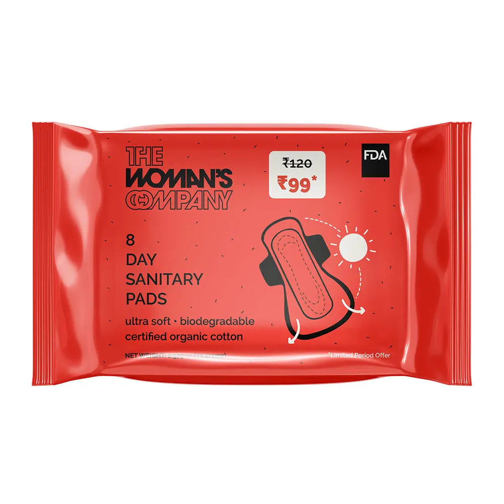 The Woman's Company Sanitary Pads for Women Day Value Pack of 16 | Organic Cotton Napkins Antibacterial, Biodegradable & Rash-Proof Pad for Regular Flow