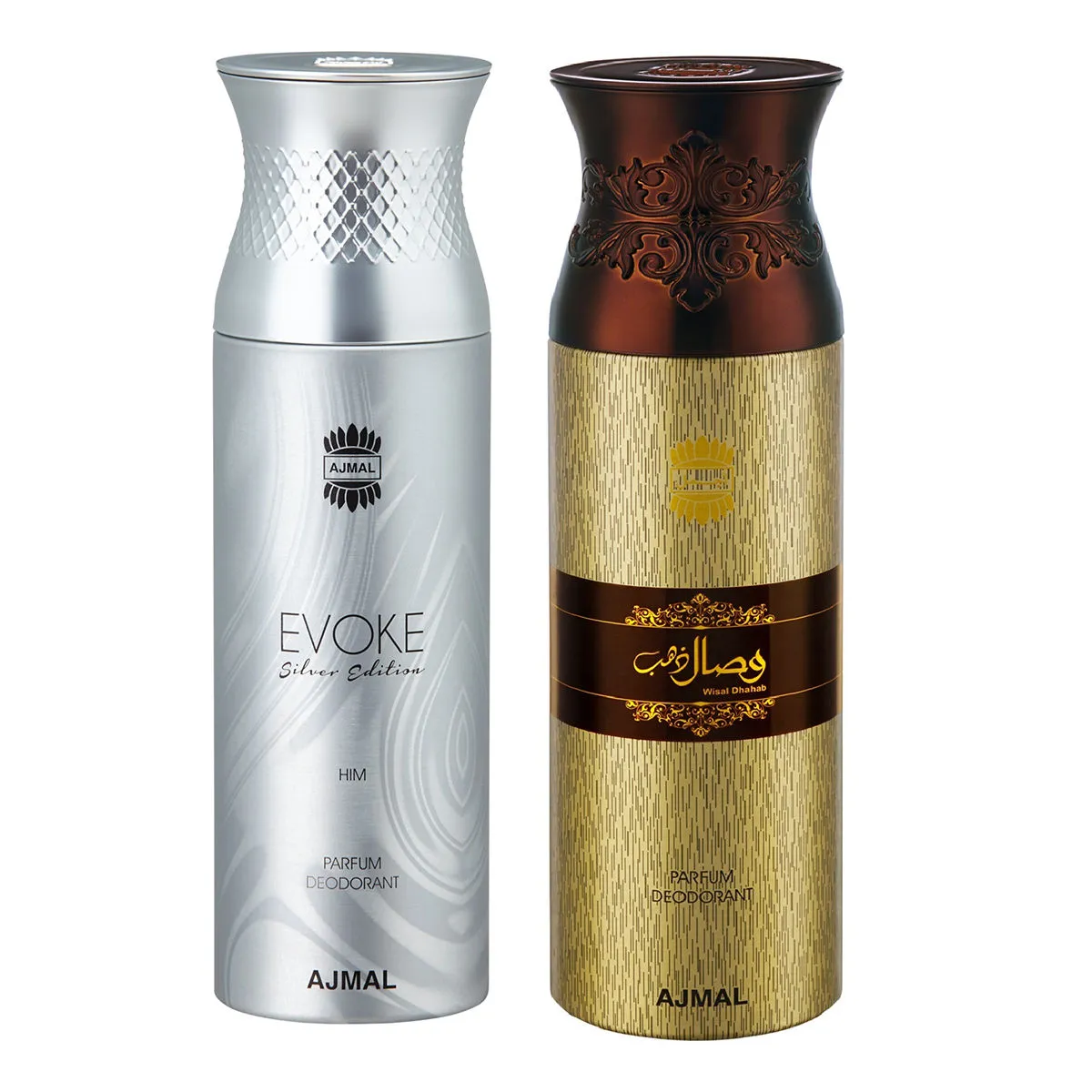 Ajmal Evoke Silver Edition & Wisal Dhahab Parfum Deodorant Spray For Men - Pack Of 2