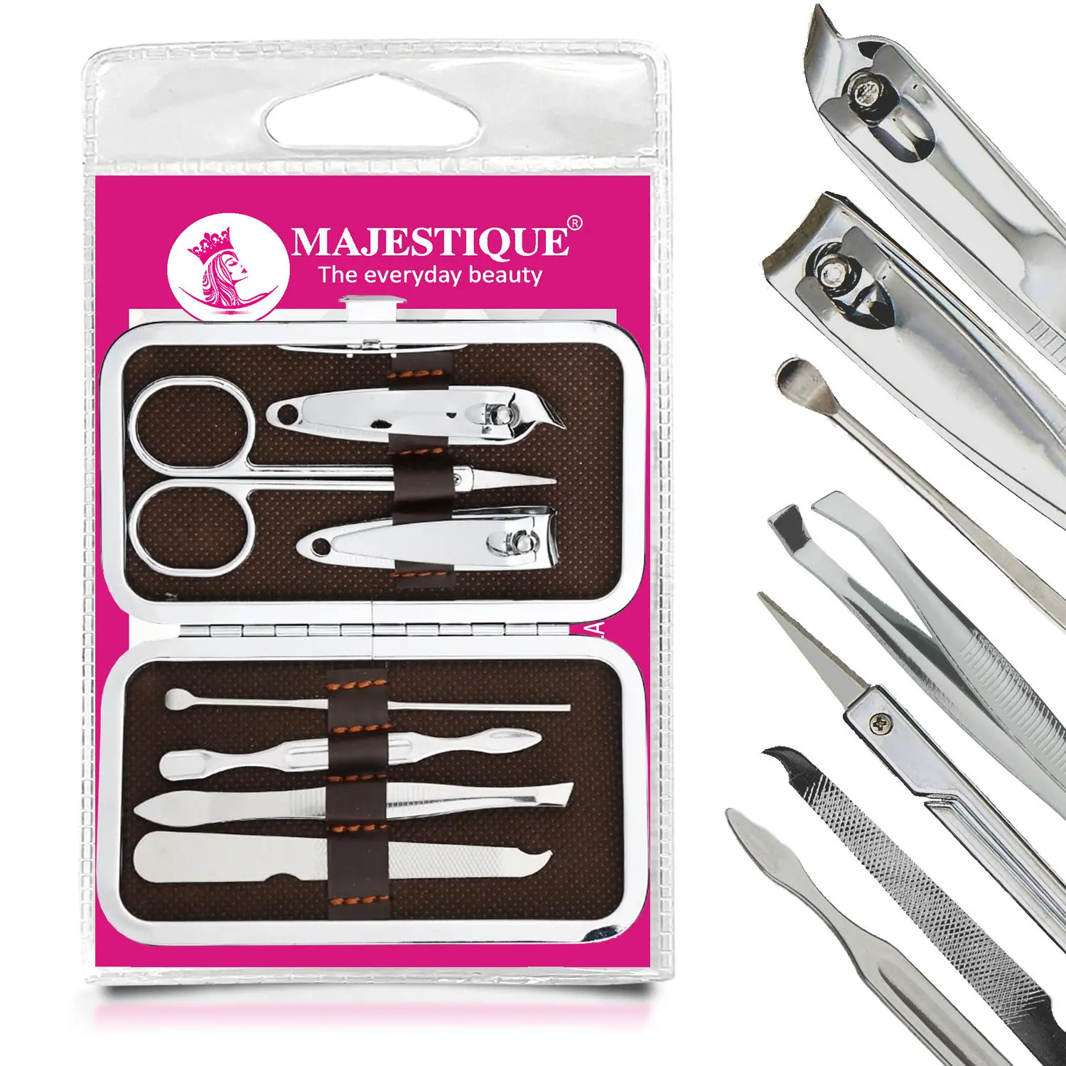 Majestique 7 In1 Manicure Pedicure tool kit  Nail Clippers, Stainless Steel Nail Scissors Grooming Kit, Nail Tool Kit, Nail Care Kit