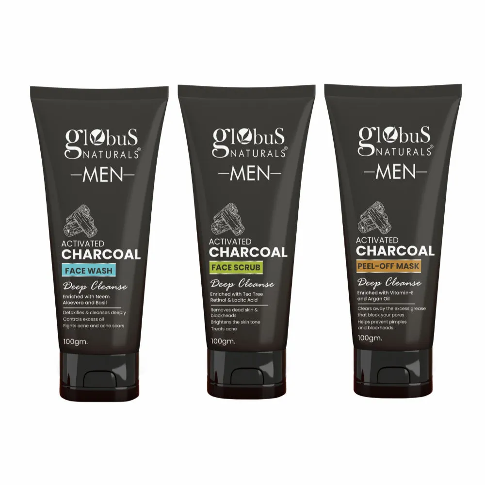 Globus Naturals Men Activated Charcoal Anti-Pollution Face Care Combo - Set of 3