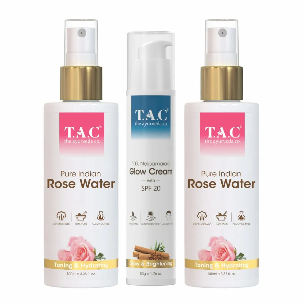 TAC - The Ayurveda Co. Rose Water Toner, Face Scrub & Spf 15 Oil Free Face Moisturizing Day Cream