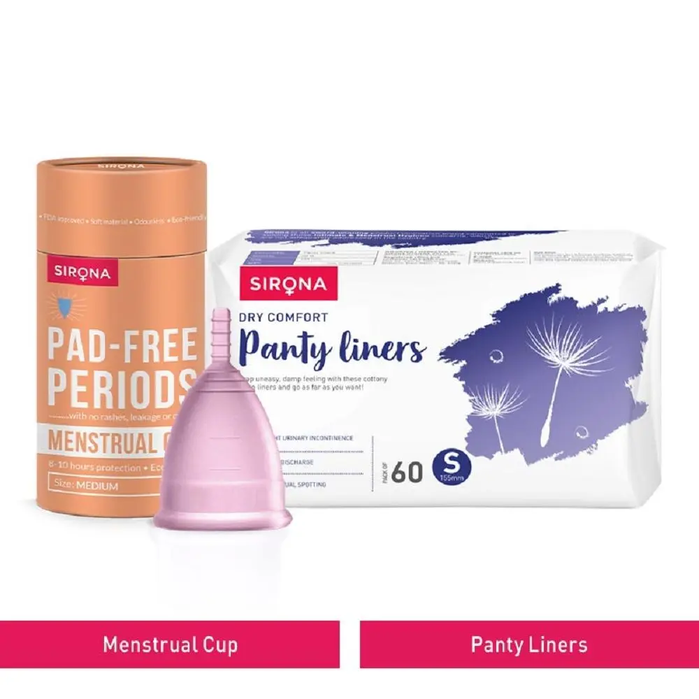 Sirona FDA Approved Reusable Menstrual Cup (Medium) with Ultra-Thin Premium Panty Liners (S)