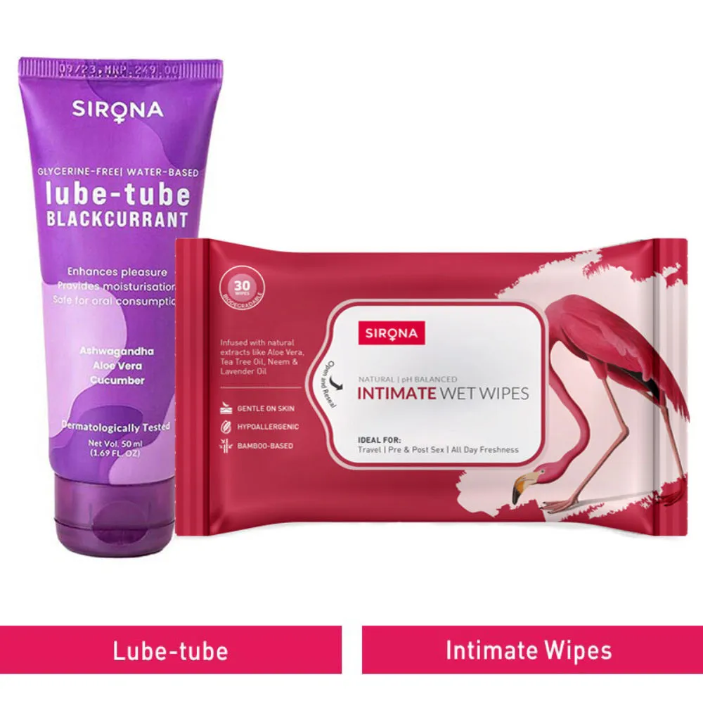 Sirona Glycerine Free Natural Black Current Lubricant Gel with Intimate Wet Wipes (10 Wipes)