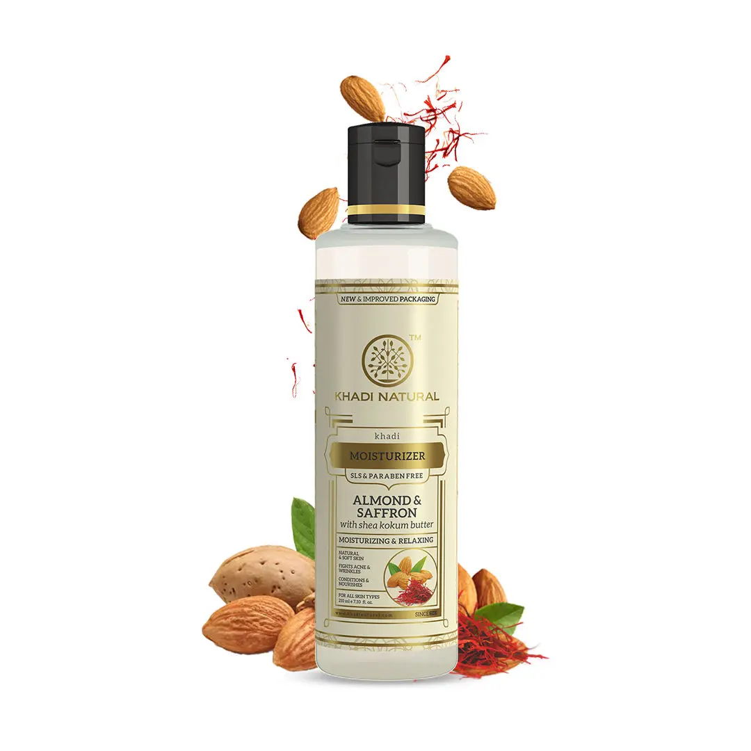 Khadi Natural Almond and Saffron Herbal Moisturizers| SLS & Paraben Free - (210ml)