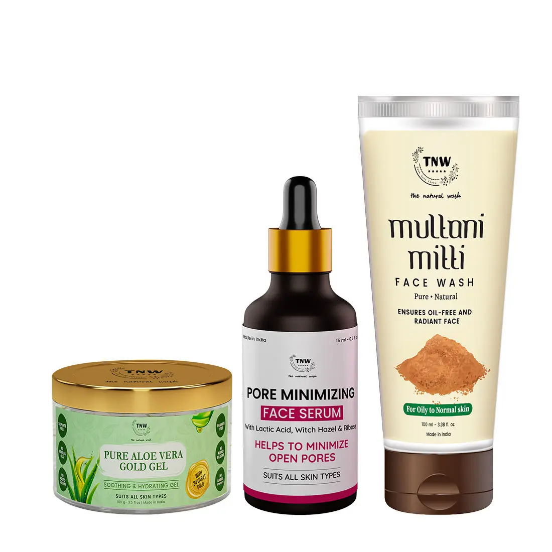 Combo of 3- Multani Mitti Face Wash 100ml & Aloe Vera Gold Gel100gm & Pore Minimizing Face Serum15ml